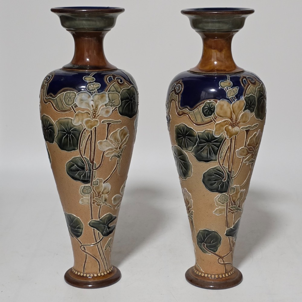 Exquisite Large Art Nouveau Pair Royal Doulton Vases c1910 View VII