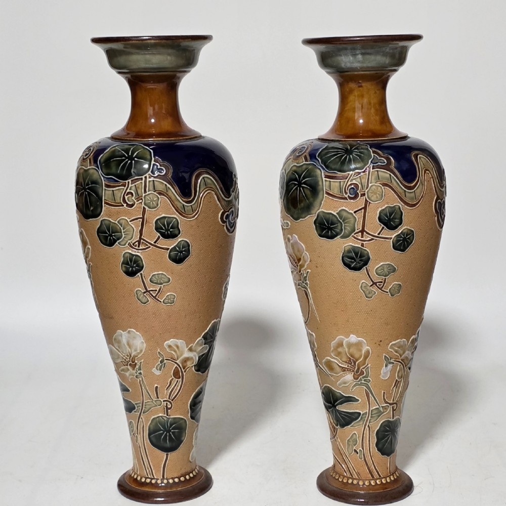 Exquisite Large Art Nouveau Pair Royal Doulton Vases c1910 View VIII