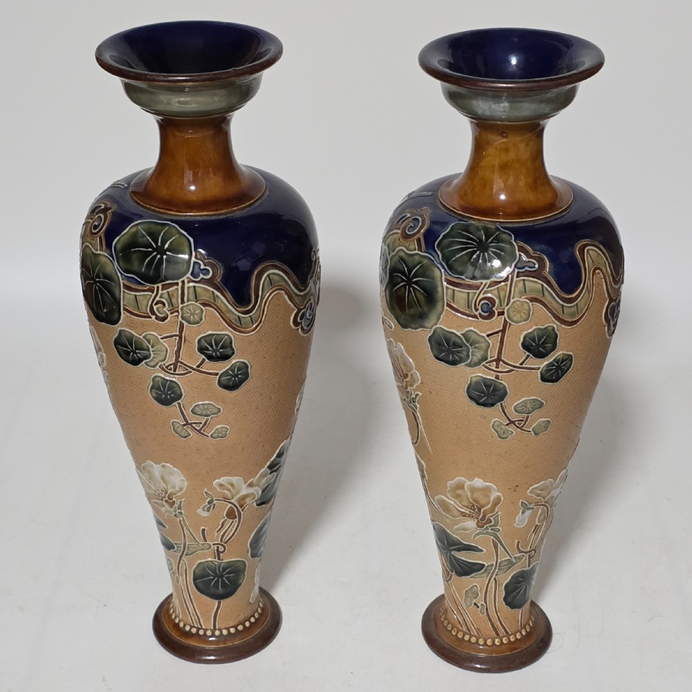 Exquisite Large Art Nouveau Pair Royal Doulton Vases c1910