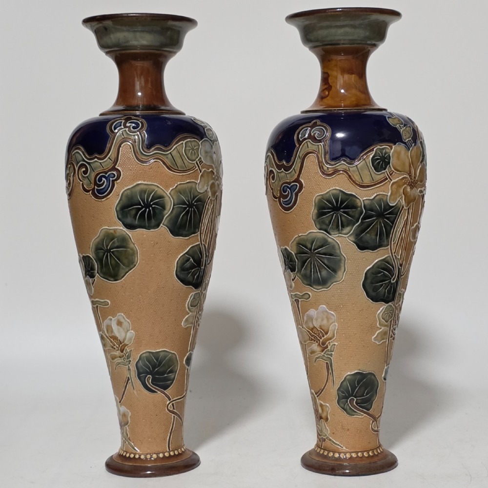 Exquisite Large Art Nouveau Pair Royal Doulton Vases c1910 View IX