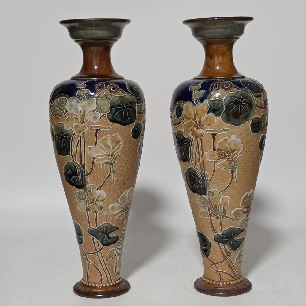 Exquisite Large Art Nouveau Pair Royal Doulton Vases c1910 View XI