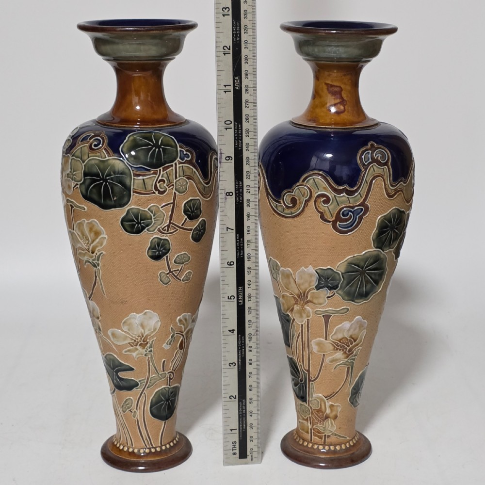 Exquisite Large Art Nouveau Pair Royal Doulton Vases c1910 View XIII