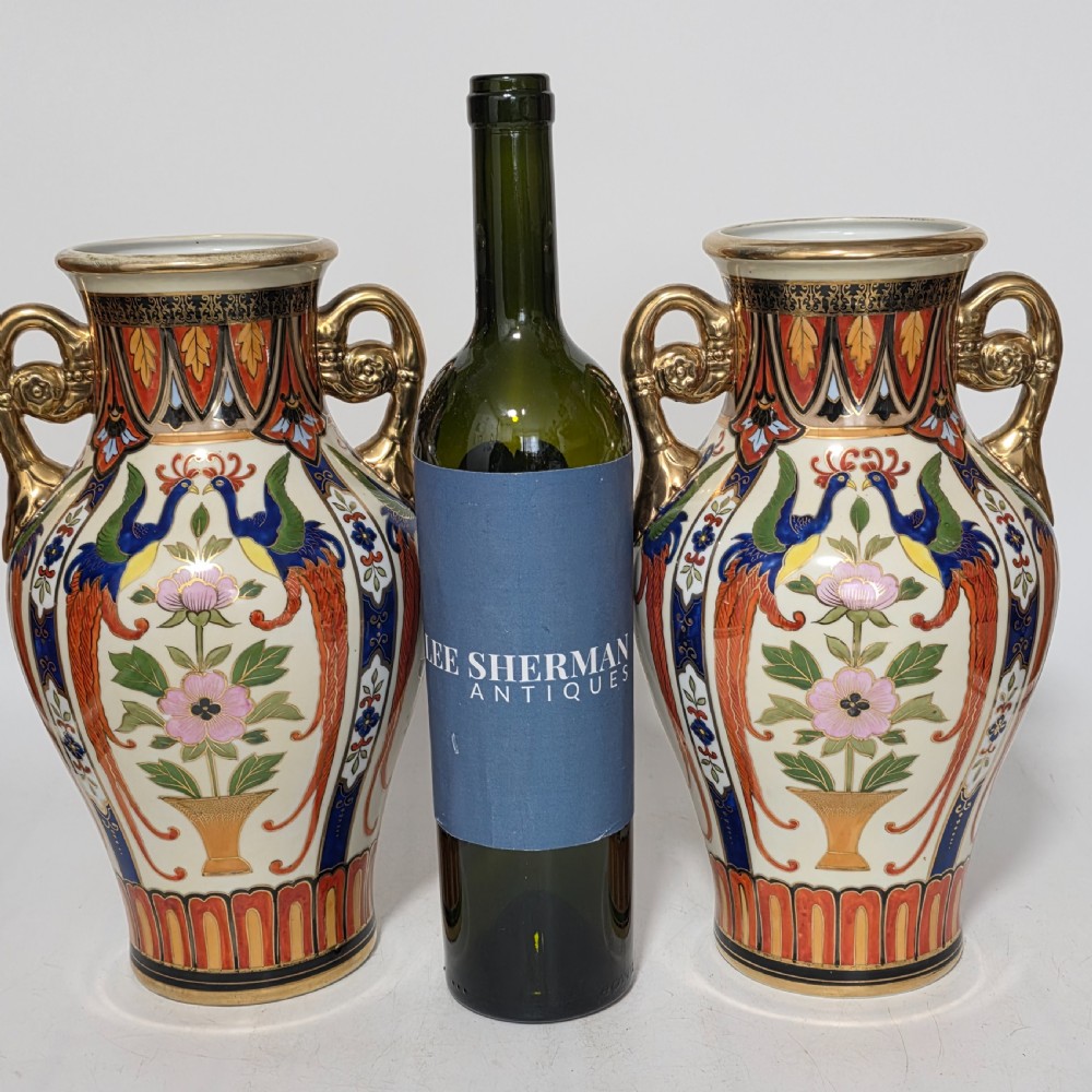 Large Decorative Pair of Twin-Handled Noritake Japanese Vases c1910 View II