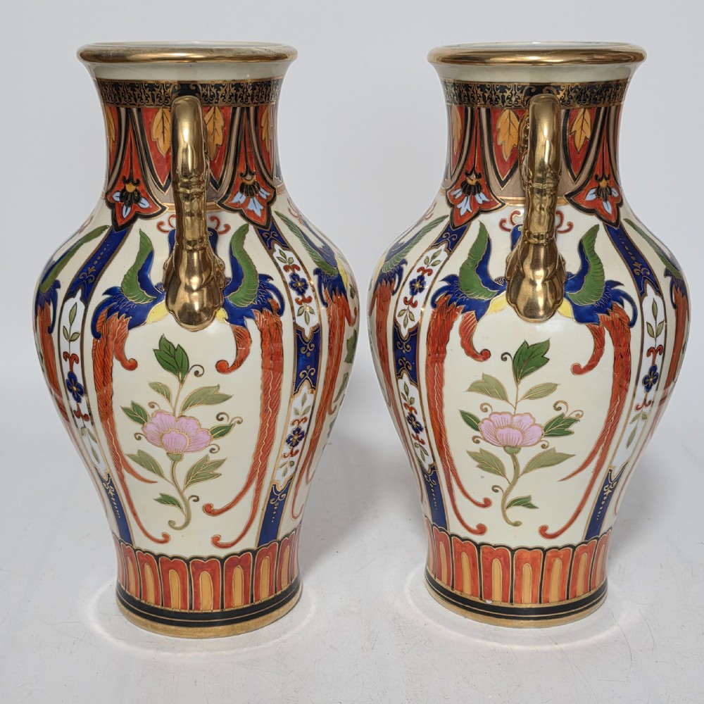 Large Decorative Pair of Twin-Handled Noritake Japanese Vases c1910 View V