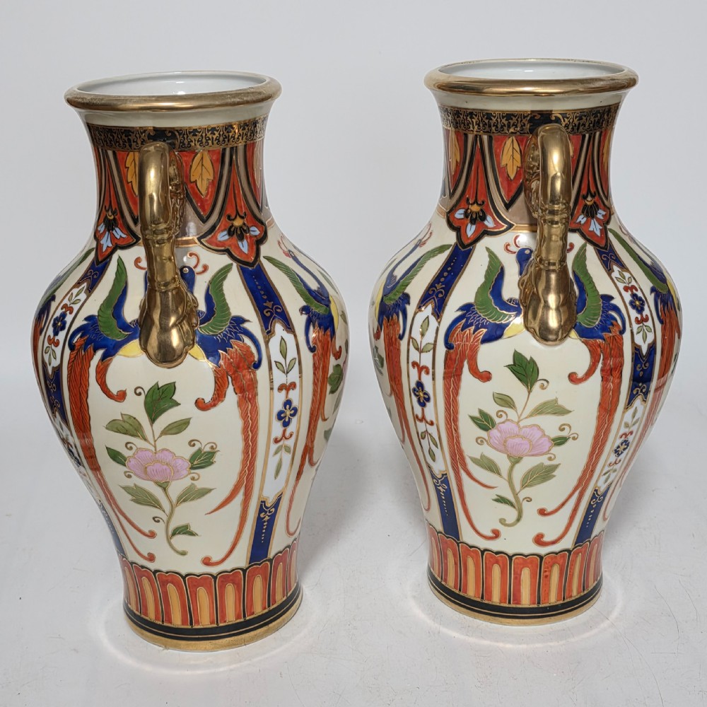 Large Decorative Pair of Twin-Handled Noritake Japanese Vases c1910 View IX