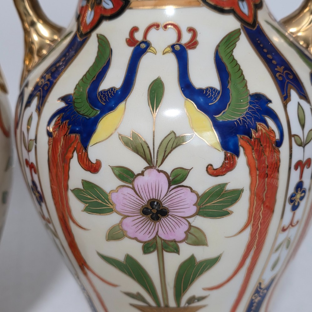 Large Decorative Pair of Twin-Handled Noritake Japanese Vases c1910 View XII