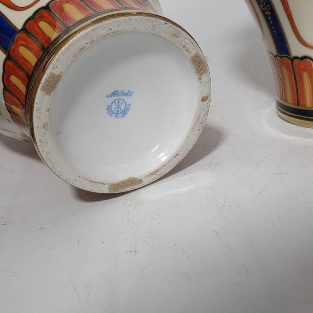 Large Decorative Pair of Twin-Handled Noritake Japanese Vases c1910 View XIII