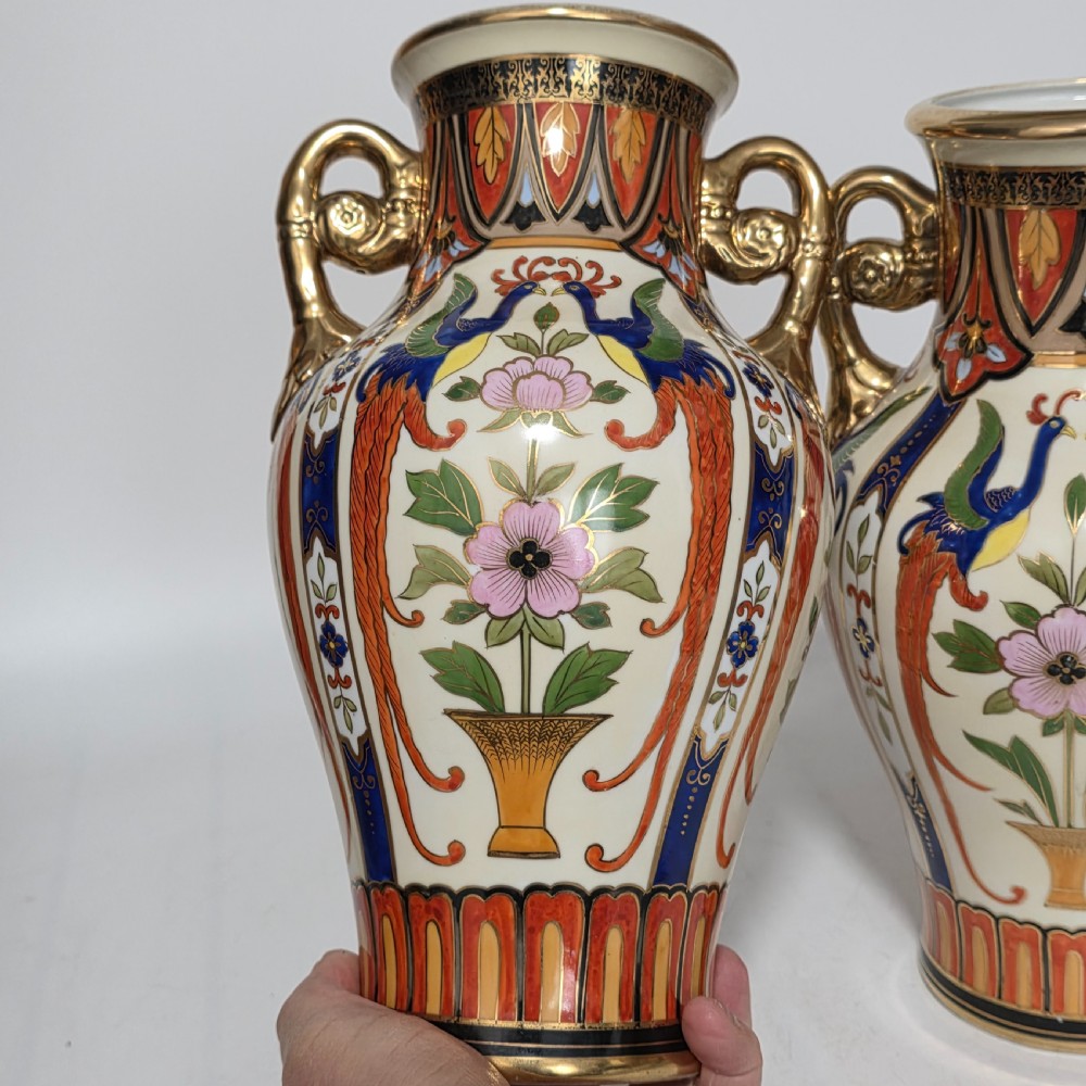 Large Decorative Pair of Twin-Handled Noritake Japanese Vases c1910 View XIV