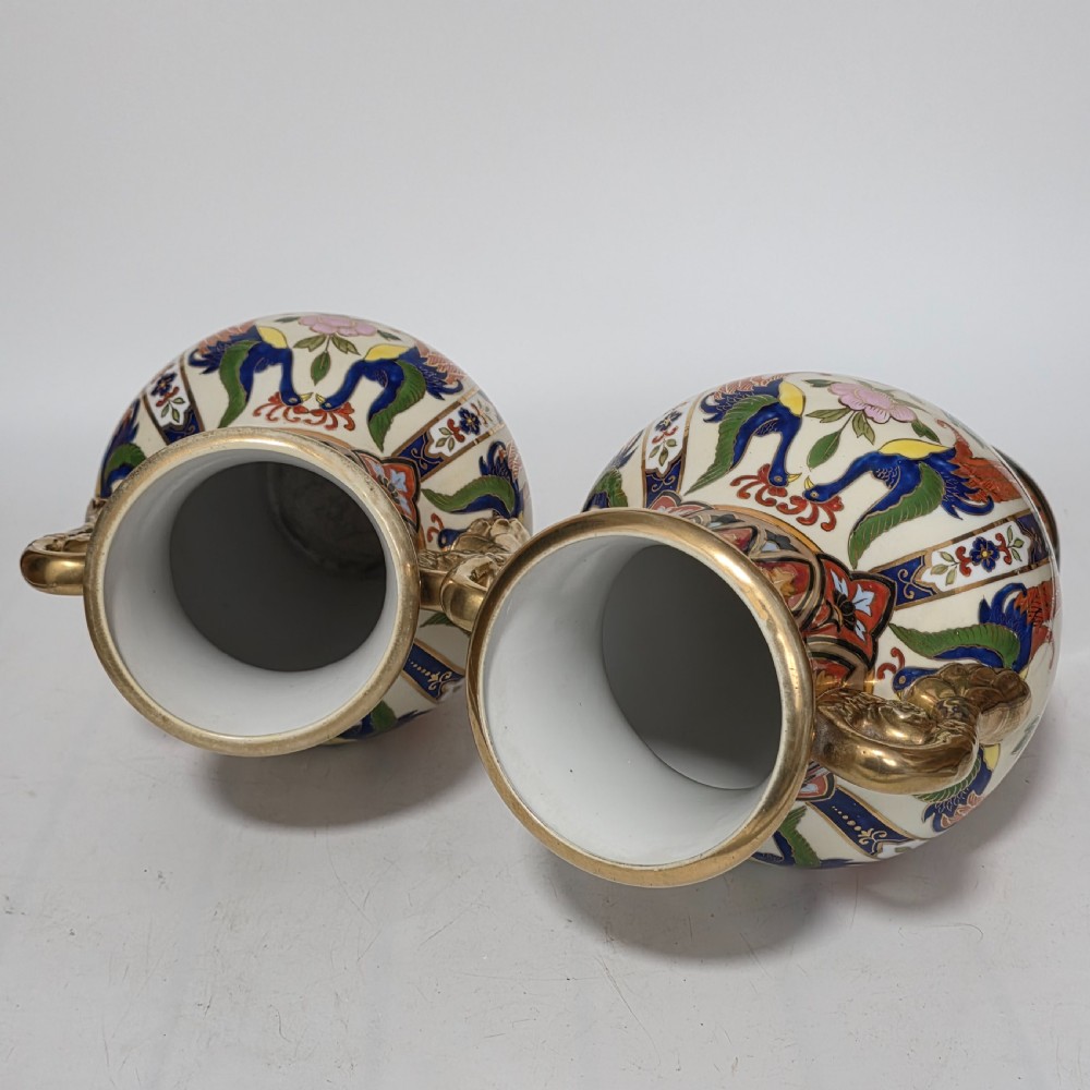 Large Decorative Pair of Twin-Handled Noritake Japanese Vases c1910 View XV