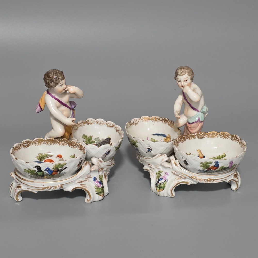 Fine pair of 19th Century German Porcelain Kpm Berlin Hand Painted Double Salts