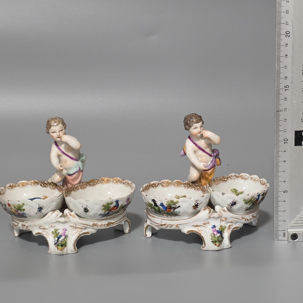 Fine pair of 19th Century German Porcelain Kpm Berlin Hand Painted Double Salts View II