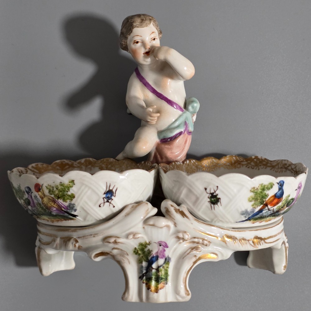 Fine pair of 19th Century German Porcelain Kpm Berlin Hand Painted Double Salts View III