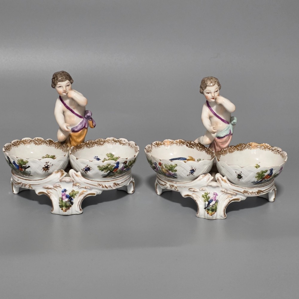 Fine pair of 19th Century German Porcelain Kpm Berlin Hand Painted Double Salts View V