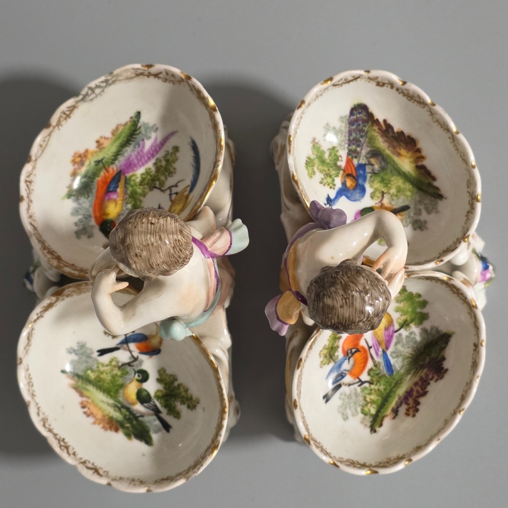 Fine pair of 19th Century German Porcelain Kpm Berlin Hand Painted Double Salts View IX
