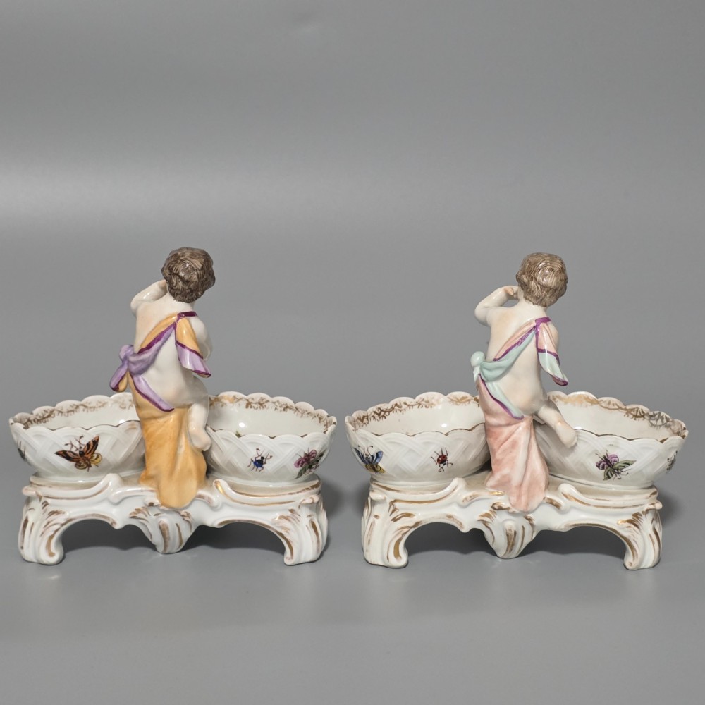 Fine pair of 19th Century German Porcelain Kpm Berlin Hand Painted Double Salts View X