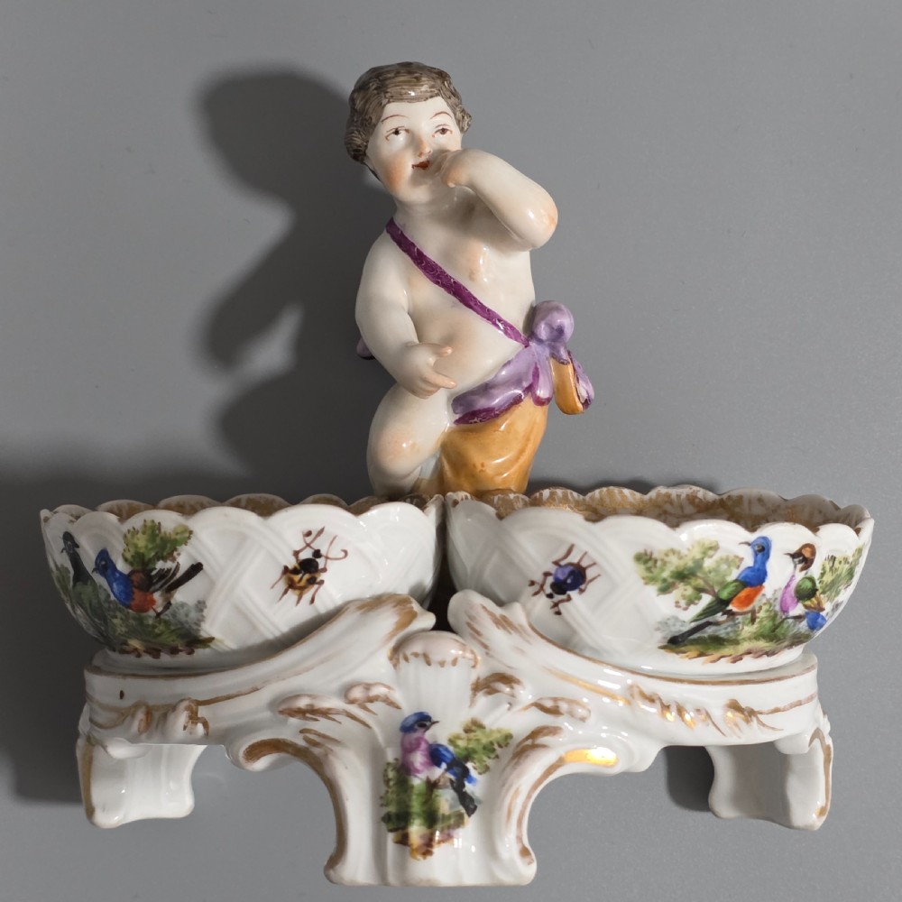Fine pair of 19th Century German Porcelain Kpm Berlin Hand Painted Double Salts View XII