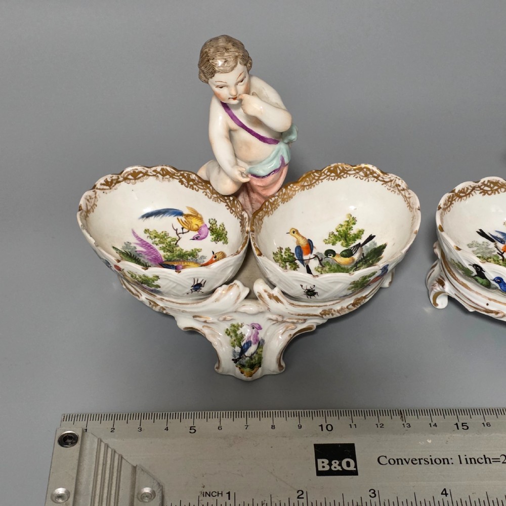 Fine pair of 19th Century German Porcelain Kpm Berlin Hand Painted Double Salts View XXV