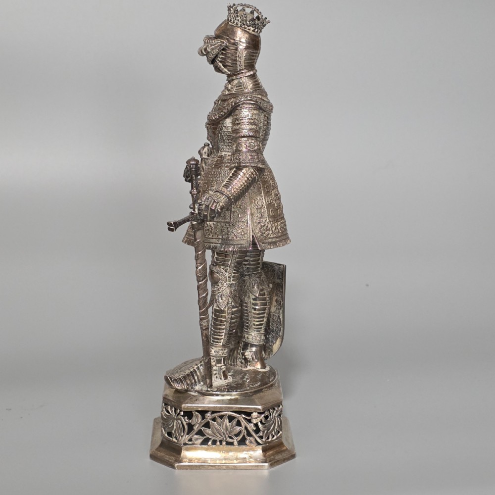 Fine and Highly Decorative German Silver Knight Figure – Hanau, c.1924 View II