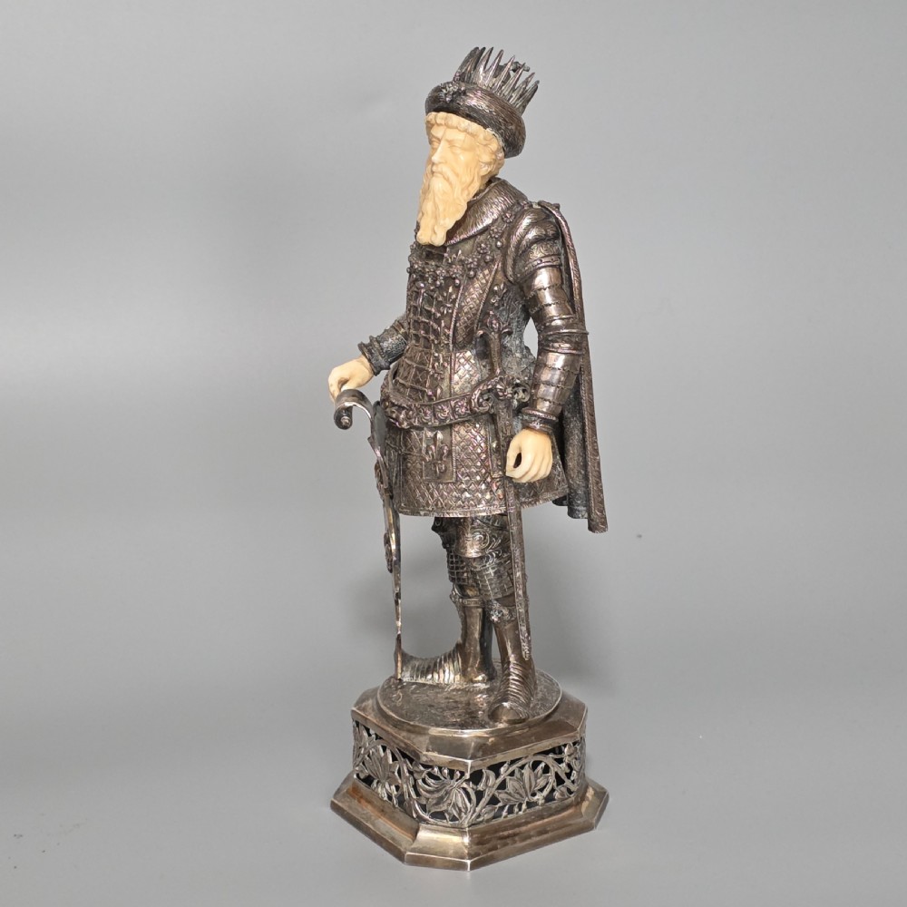 Fine and Highly Decorative German Silver Figure of a French King – Hanau, c.1927 View II