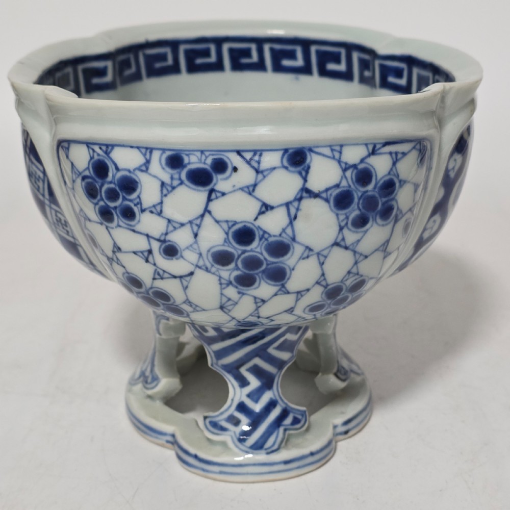 19thc Chinese Blue & White Comport Bowl View V