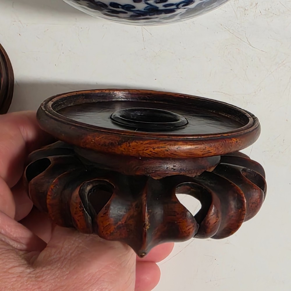 Fine 18thc/19thc Chinese Ginger Jar with Carved Wooden Lid & Base View XII