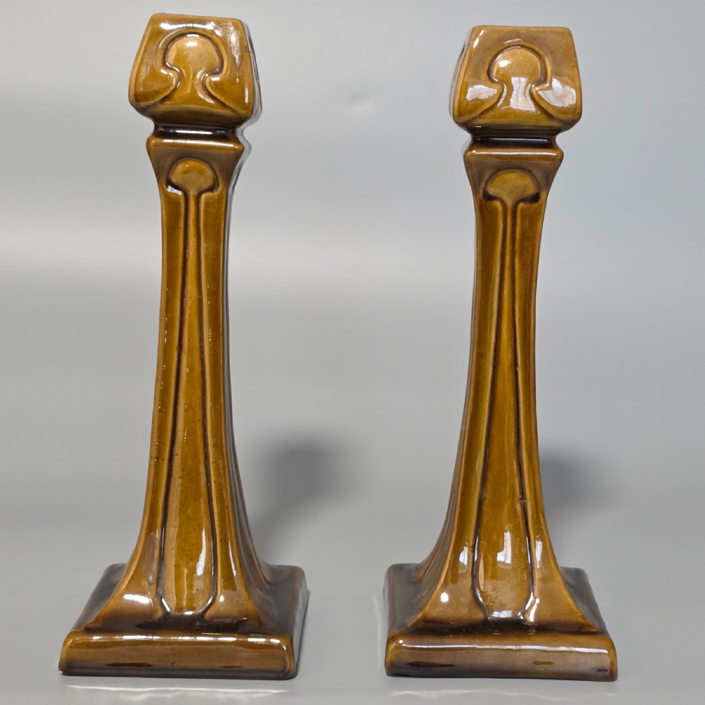 Art Nouveau Burmantofts Candlesticks View III