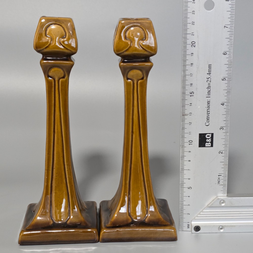 Art Nouveau Burmantofts Candlesticks View VI