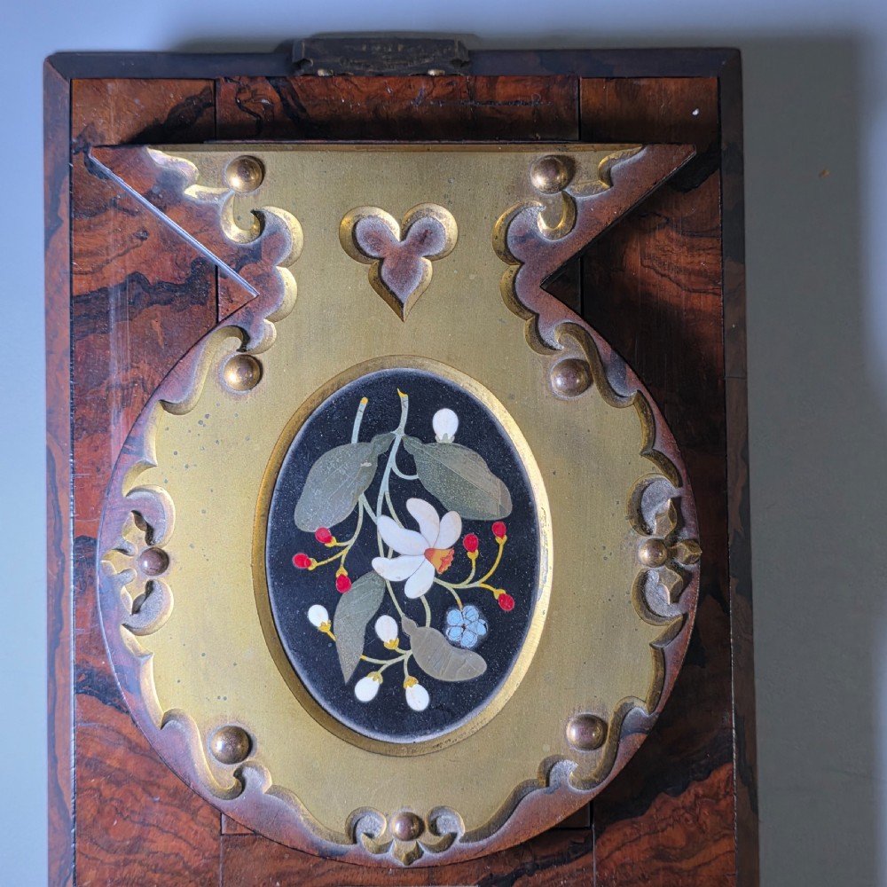 Elegant 19th Century Betjemann’s Walnut Book Slide with Pietra Dura Floral Panels View X