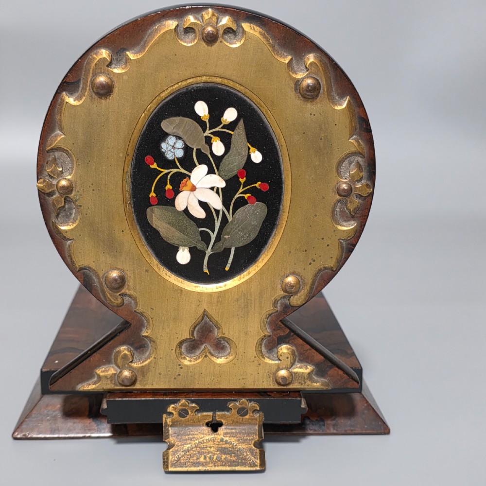 Elegant 19th Century Betjemann’s Walnut Book Slide with Pietra Dura Floral Panels View XIX