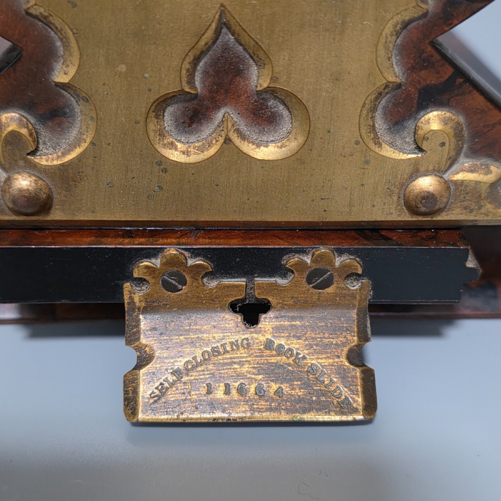 Elegant 19th Century Betjemann’s Walnut Book Slide with Pietra Dura Floral Panels View XXI