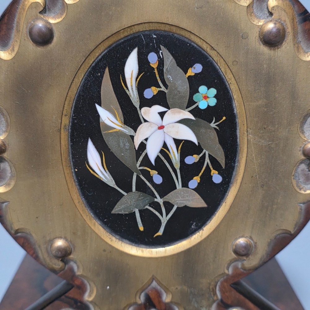 Elegant 19th Century Betjemann’s Walnut Book Slide with Pietra Dura Floral Panels View XXIII