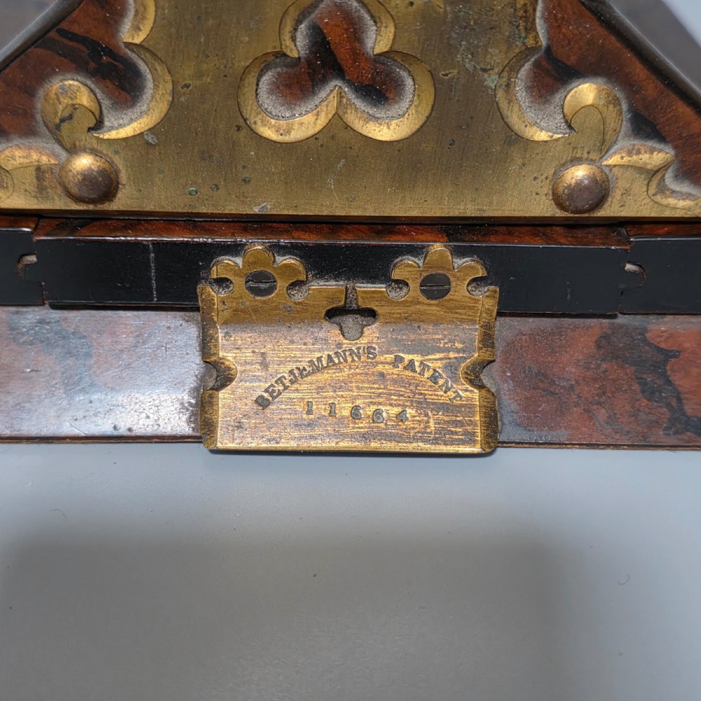 Elegant 19th Century Betjemann’s Walnut Book Slide with Pietra Dura Floral Panels View XXVIII