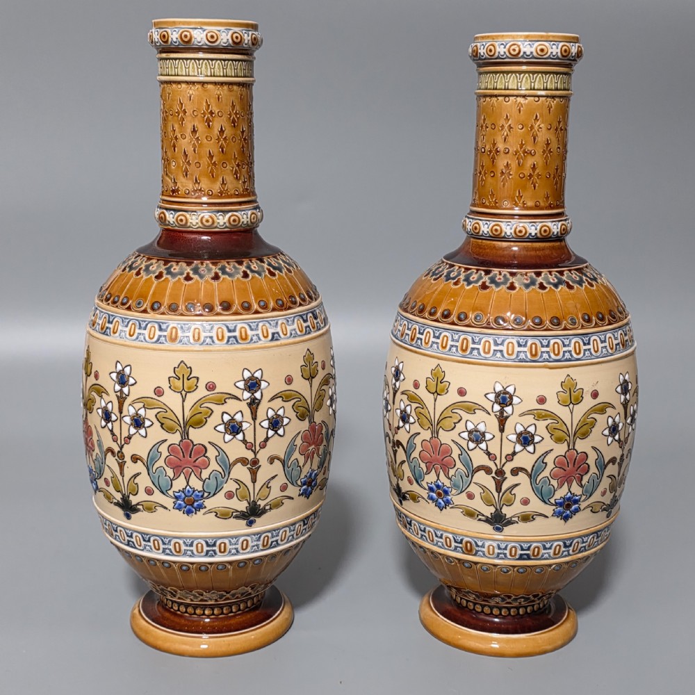 Pair of Late 19th Century German Mettlach Pottery Vases c.1890