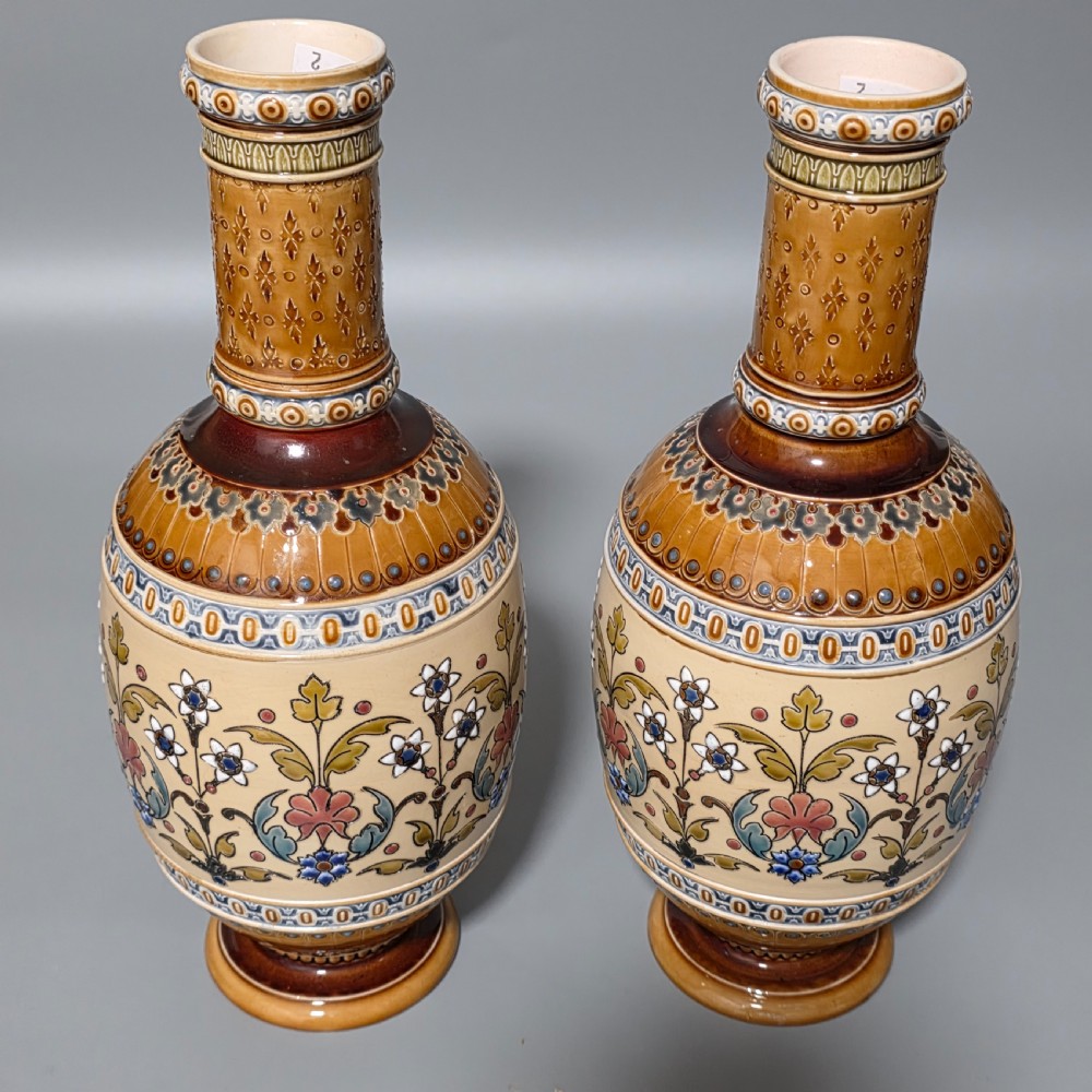 Pair of Late 19th Century German Mettlach Pottery Vases c.1890 View II