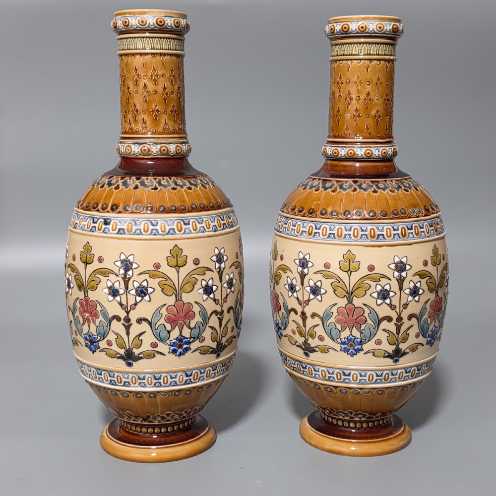 Pair of Late 19th Century German Mettlach Pottery Vases c.1890 View III