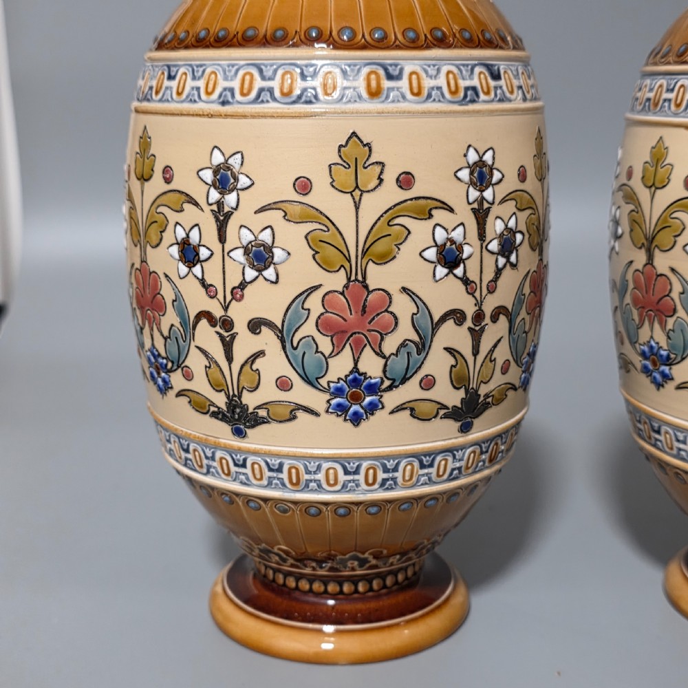 Pair of Late 19th Century German Mettlach Pottery Vases c.1890 View V