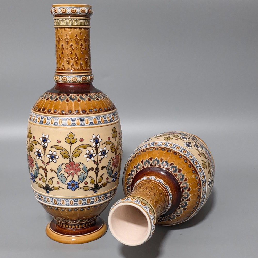 Pair of Late 19th Century German Mettlach Pottery Vases c.1890 View X