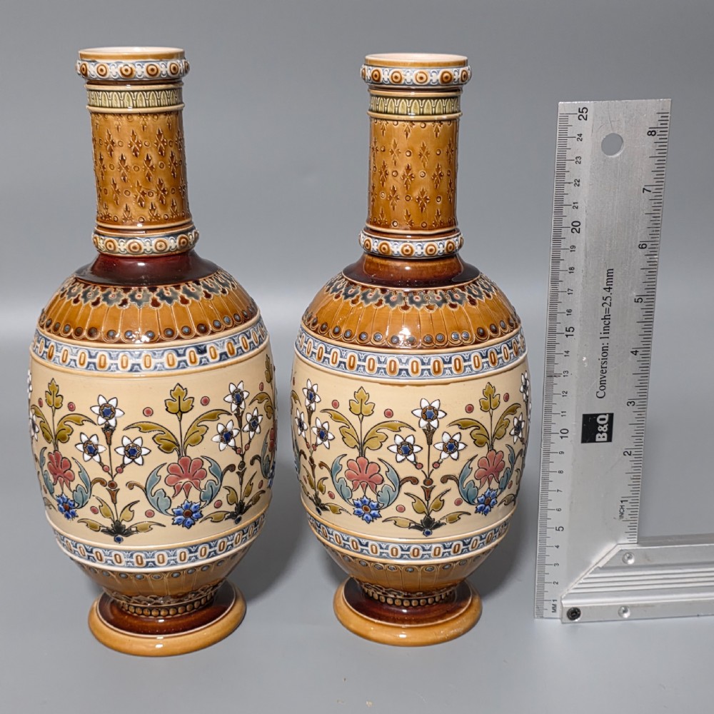 Pair of Late 19th Century German Mettlach Pottery Vases c.1890 View XI