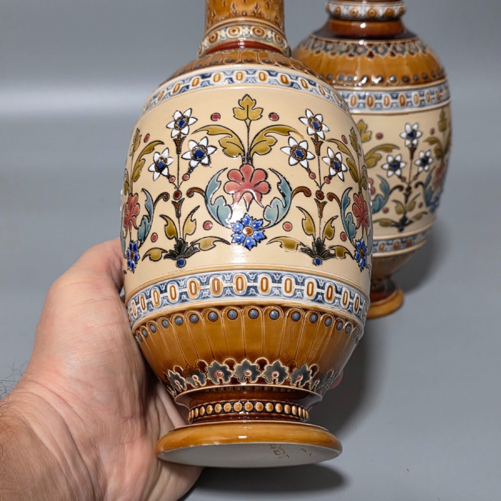Pair of Late 19th Century German Mettlach Pottery Vases c.1890 View XII