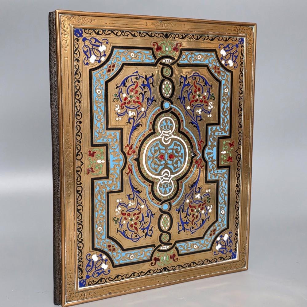 Antique French Champlevé Enamel Brass Document Folder / Blotter – Circa 1880
