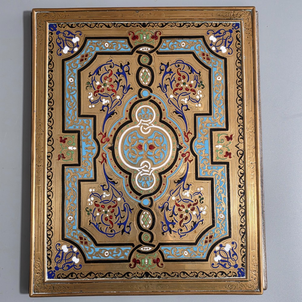 Antique French Champlevé Enamel Brass Document Folder / Blotter – Circa 1880
 View III