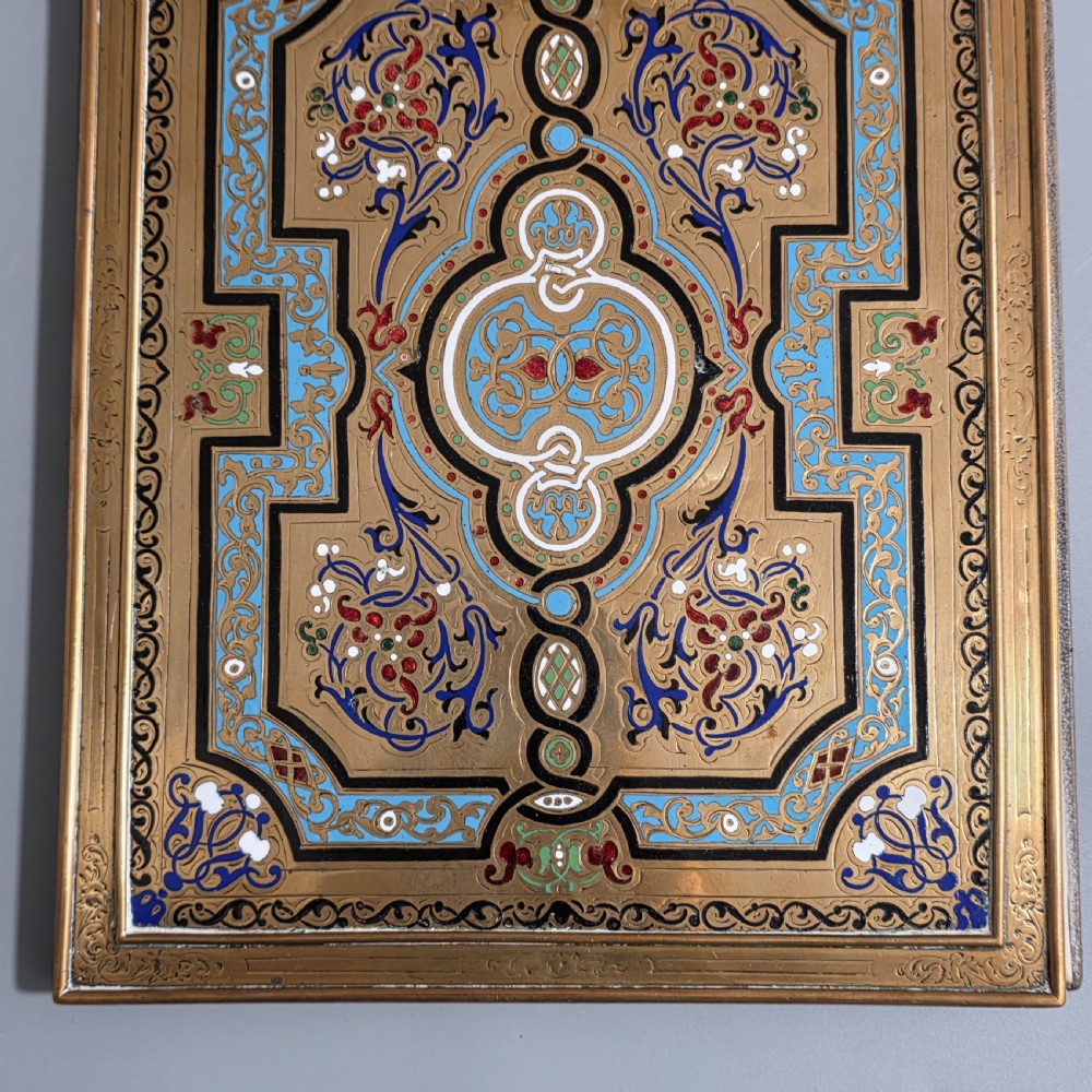 Antique French Champlevé Enamel Brass Document Folder / Blotter – Circa 1880
 View V