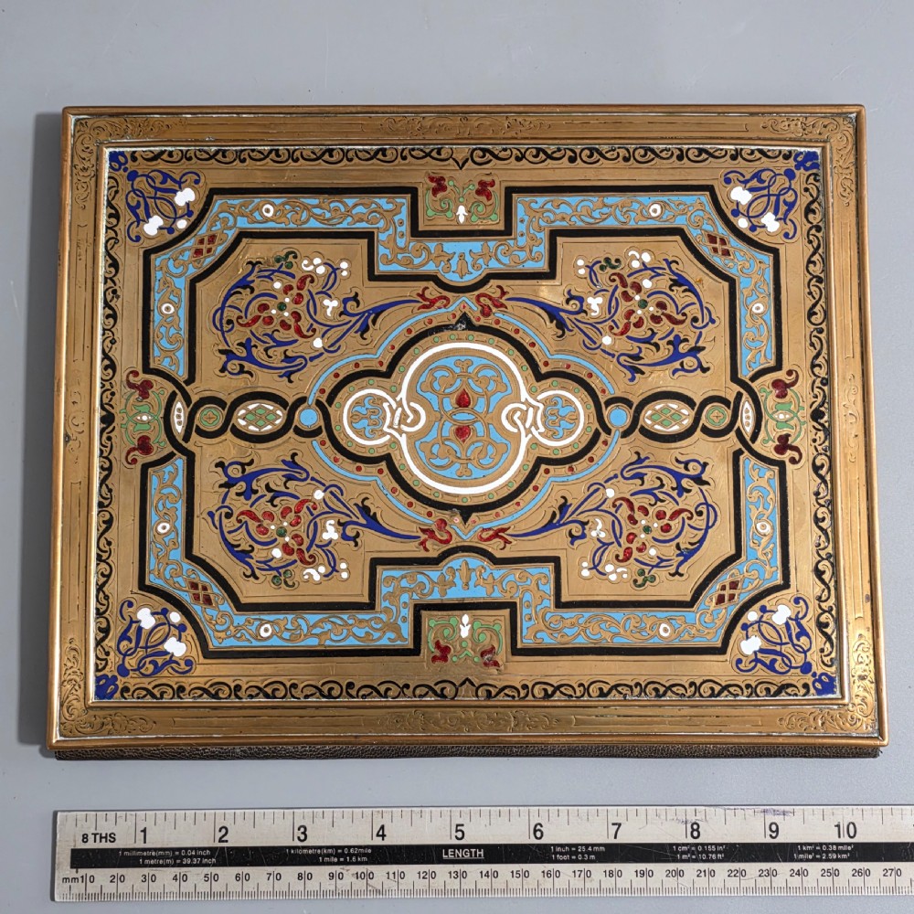 Antique French Champlevé Enamel Brass Document Folder / Blotter – Circa 1880
 View IX