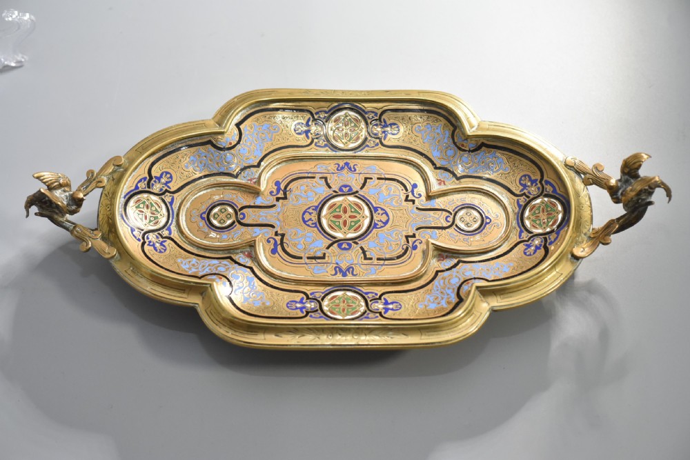 Highly Attractive Antique French Champlevé Enamel and Brass Desk Stand