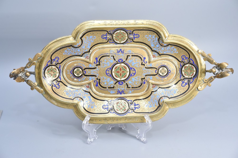 Highly Attractive Antique French Champlevé Enamel and Brass Desk Stand View II
