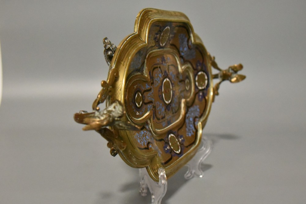 Highly Attractive Antique French Champlevé Enamel and Brass Desk Stand View VII