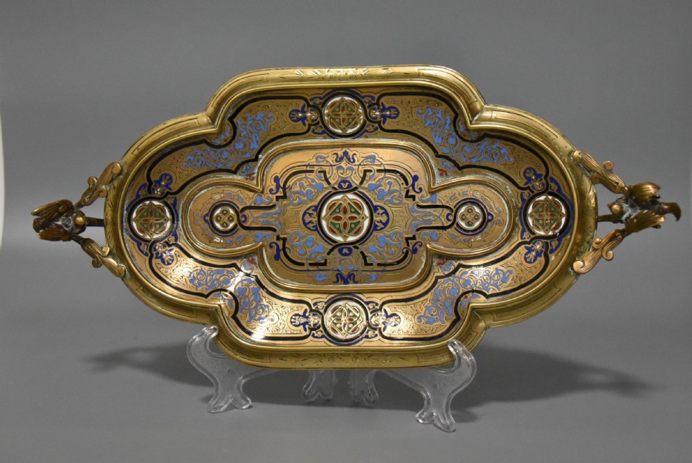 Highly Attractive Antique French Champlevé Enamel and Brass Desk Stand View VIII