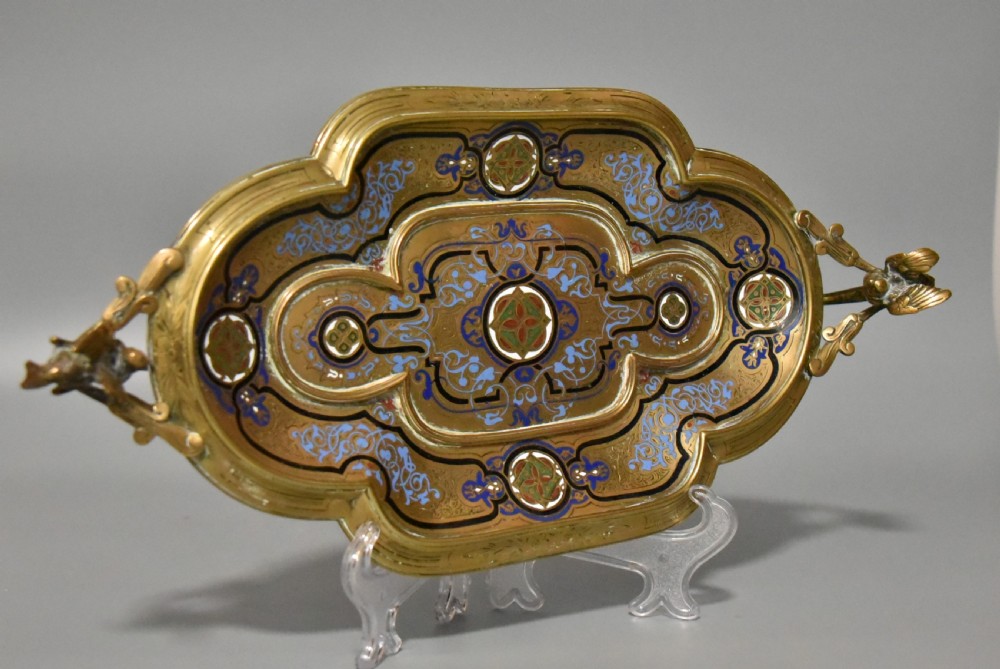 Highly Attractive Antique French Champlevé Enamel and Brass Desk Stand View IX