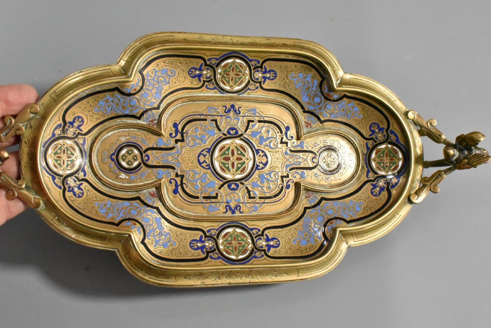 Highly Attractive Antique French Champlevé Enamel and Brass Desk Stand View X