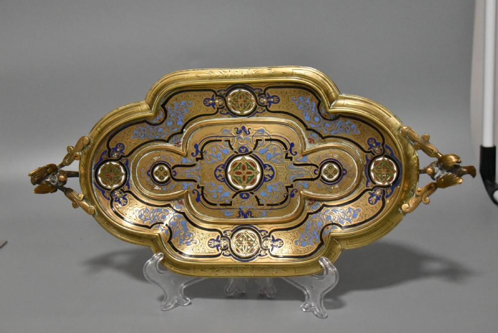 Highly Attractive Antique French Champlevé Enamel and Brass Desk Stand View XI